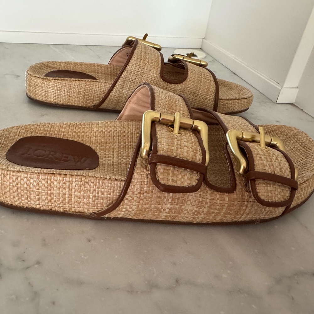 J. Crew Raffia Tan and Gold Buckle Sandals - Picture 6 of 9